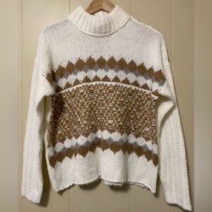 Knox Rose Cream and Brown Patterned Turtleneck Sweater